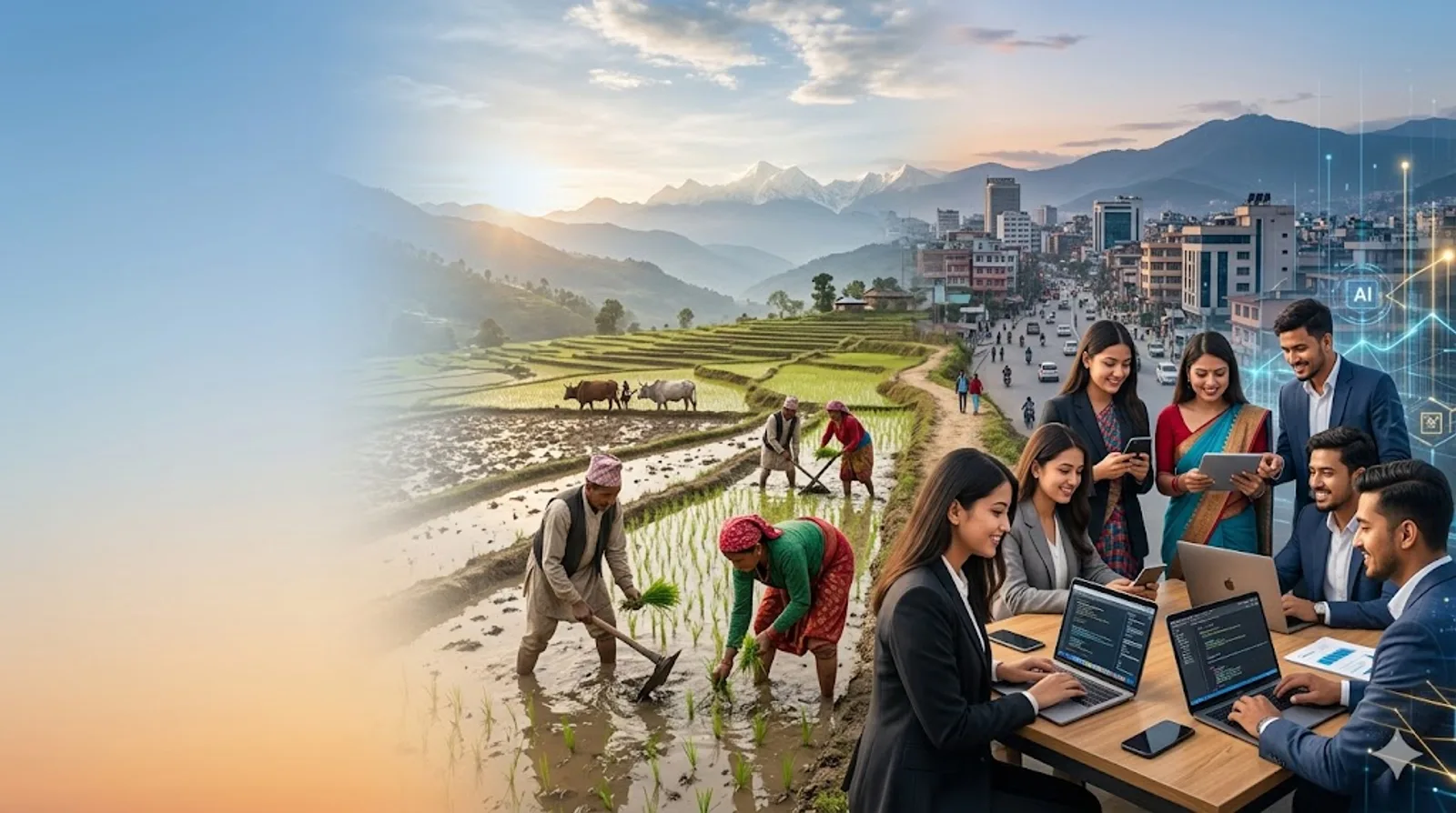 Nepal business professionals collaborating in a modern office
